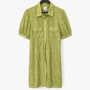 NWT Sen Collection Chartreuse Green Lace Mini-Length Shirt Dress Sz Lg
